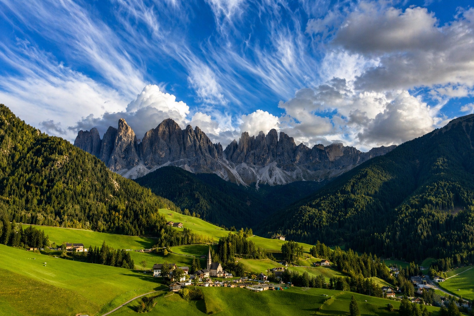 Alpine panorama with mountain village